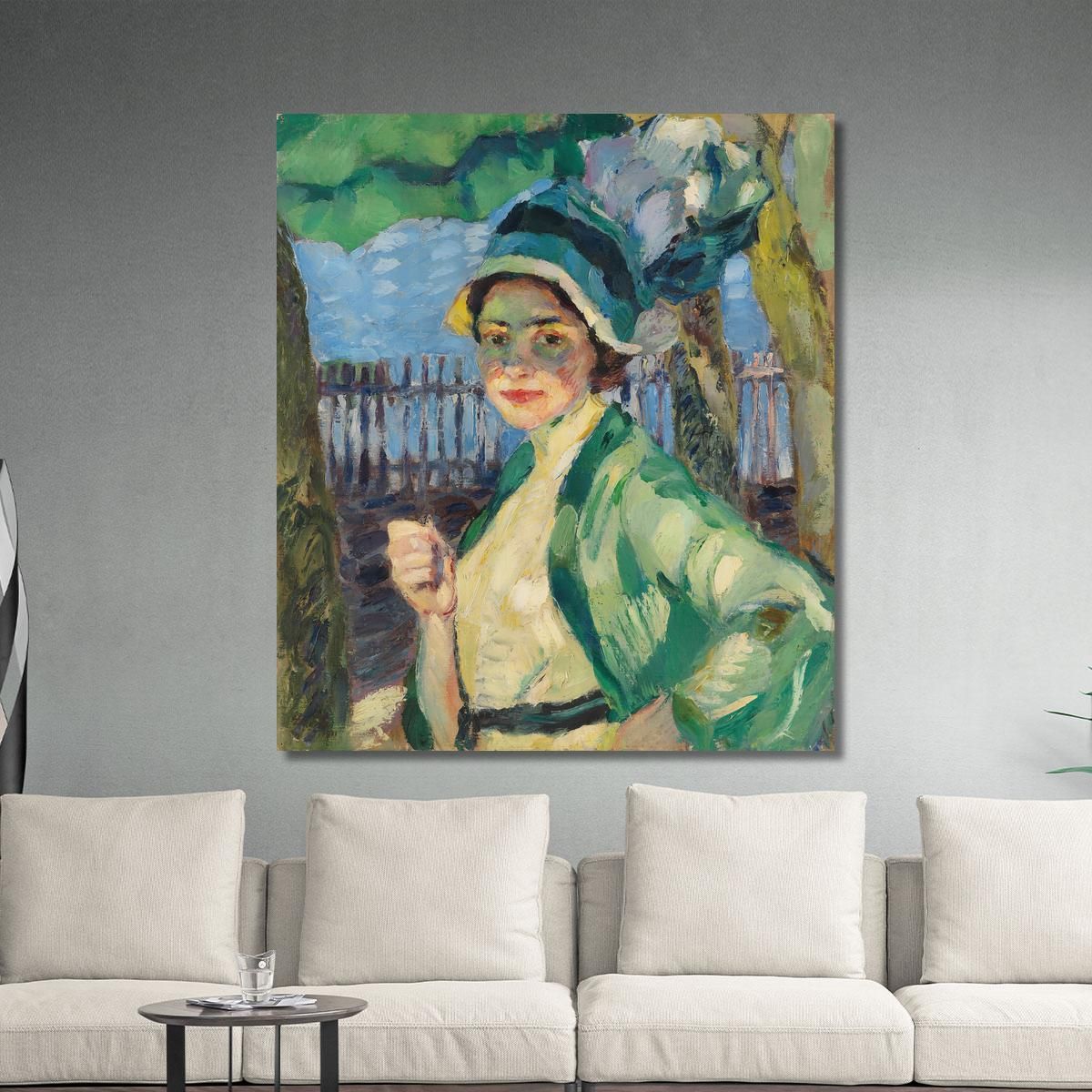 Portrait Of A Lady Under A Green Umbrella Frieda Blell Leo Putz lpz40 canvas print 