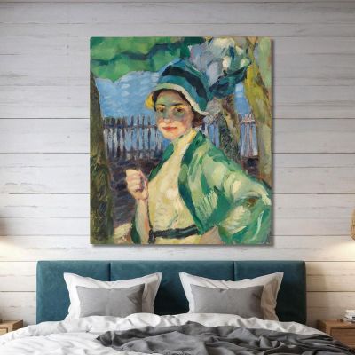 Portrait Of A Lady Under A Green Umbrella Frieda Blell Leo Putz lpz40 canvas print 