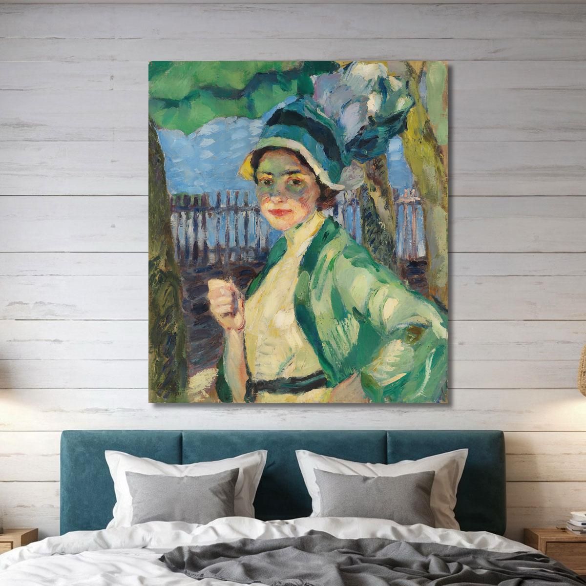 Portrait Of A Lady Under A Green Umbrella Frieda Blell Leo Putz lpz40 canvas print 