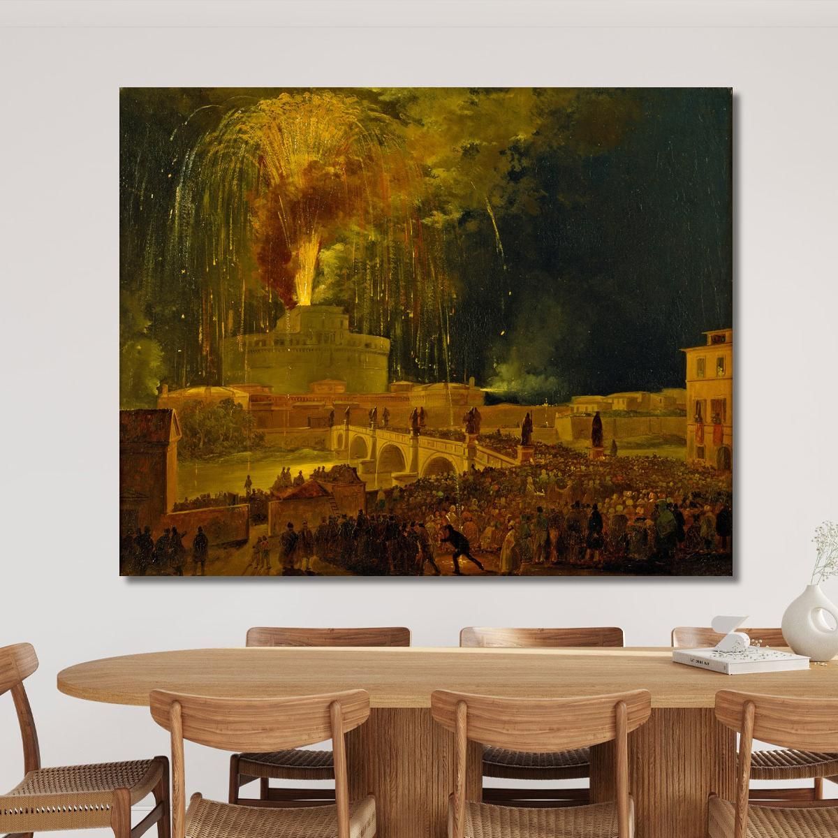 The Girandola Fireworks From Castel Sant'Angelo In Rome Ippolito Caffi icf9 canvas print 