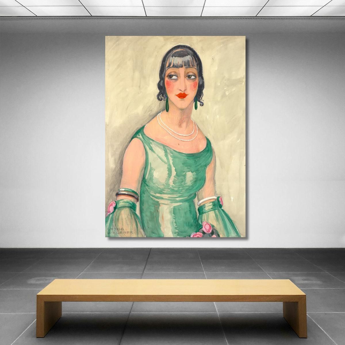 Portrait Of A Woman In Green Dress And Pearls Gerda Wegener gwg13 canvas print 