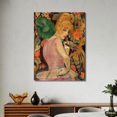 Portrait Of Lili Elbe With Green Feather Fan Gerda Wegener gwg18 canvas print 