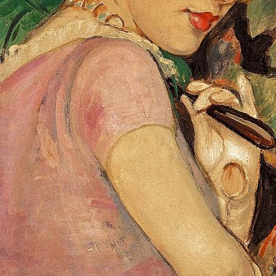 Portrait Of Lili Elbe With Green Feather Fan Gerda Wegener gwg18 canvas print