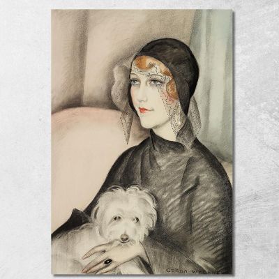 Young Lady With Black Top Hat And Small White Lap Dog Gerda Wegener gwg38 canvas print 