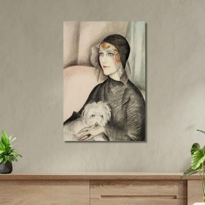 Young Lady With Black Top Hat And Small White Lap Dog Gerda Wegener gwg38 canvas print 