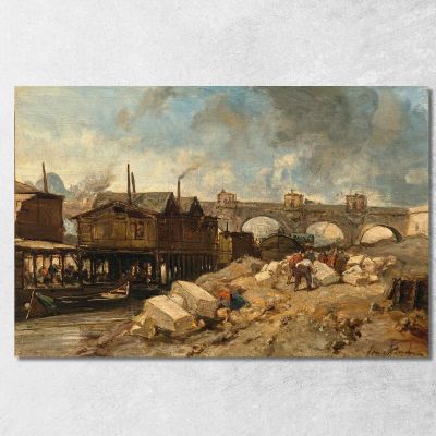 Bath Boats-Washhouses Near Pont-Neuf Johan Barthold Jongkind jbj4 canvas print 