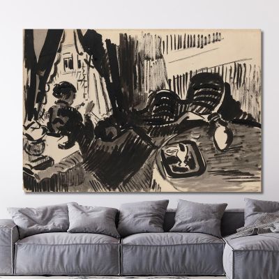 Nel Sewing Before The Burtterfly Sofa Rik Wouters rwo14 canvas print 
