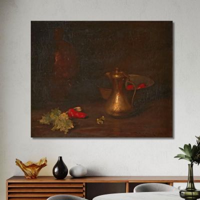 Still Life With Brass Jug Metal Bowl Lettuce And Red Peppers William Merritt Chase wmc79 canvas print 