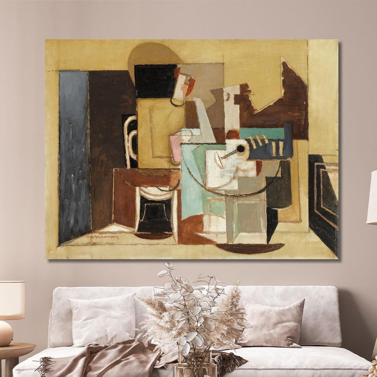Figure Sitting At A Round Table Louis Marcoussis lmr32 canvas print 
