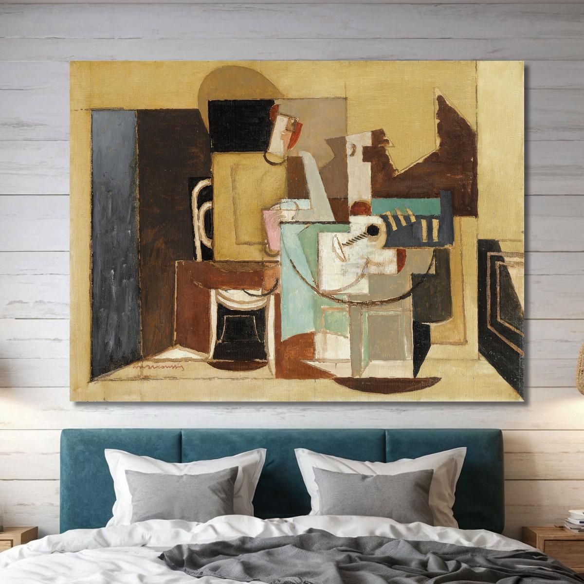 Figure Sitting At A Round Table Louis Marcoussis lmr32 canvas print 