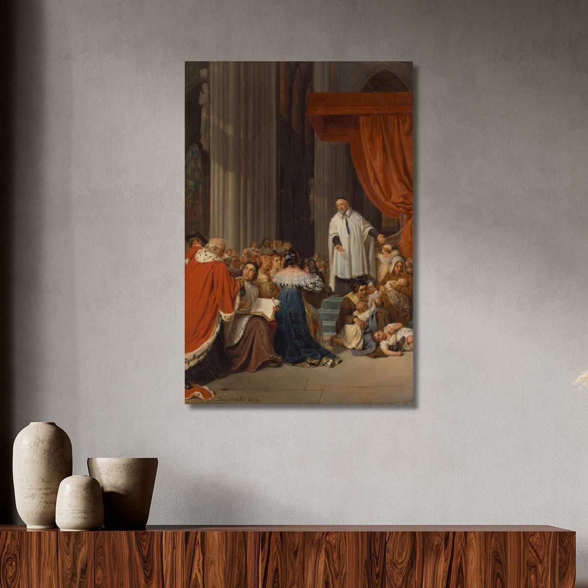 Saint Vincent De Paul Preaching To The Court Of Louis Xiii On Behalf Of The Abandoned Children Paul Delaroche pdl18 canvas prin