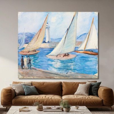 Departure Of Regattas In The South Of St. Tropez Henri Lebasque hlb9 canvas print 