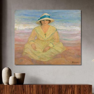 Young Girl Sitting On The Beach Henri Lebasque hlb19 canvas print 