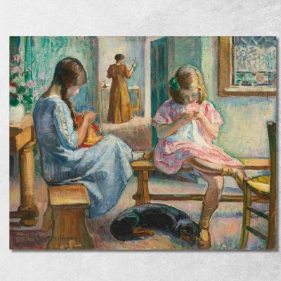 Marthe And Nono Sewing In An Interior Henri Lebasque hlb44 canvas print 