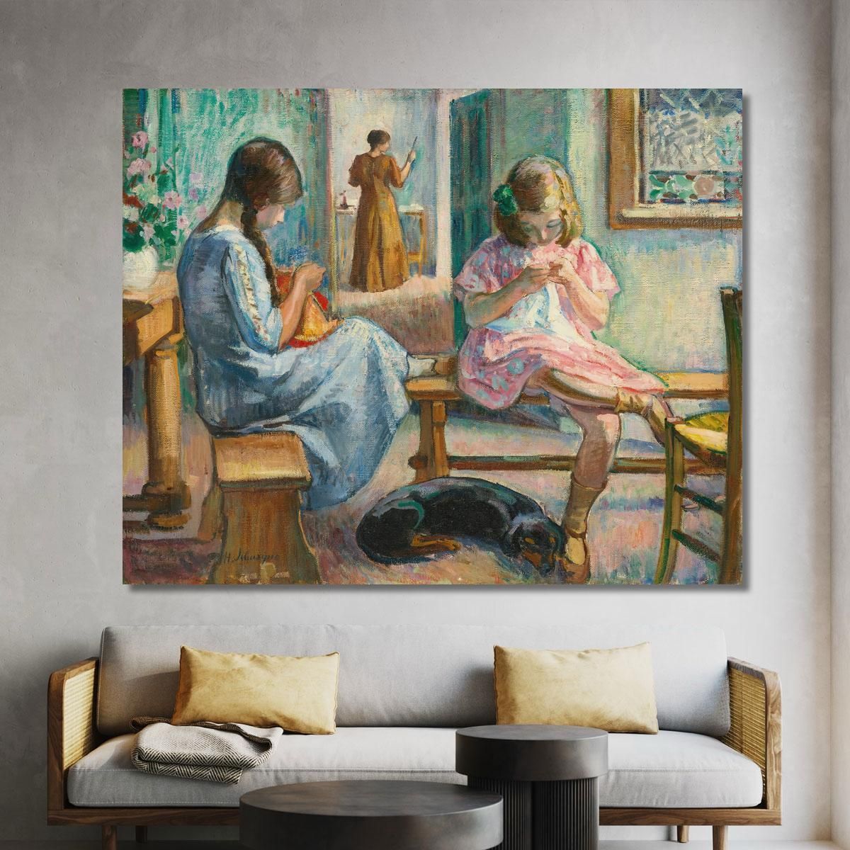 Marthe And Nono Sewing In An Interior Henri Lebasque hlb44 canvas print 