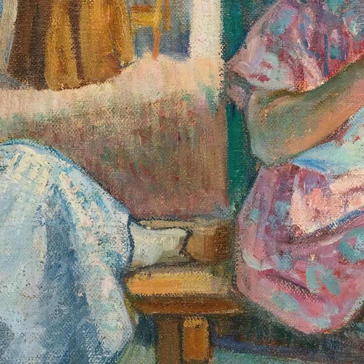 Marthe And Nono Sewing In An Interior Henri Lebasque hlb44 canvas print