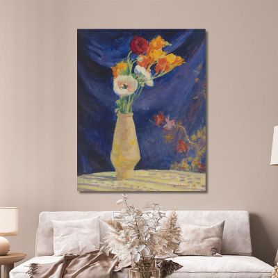 Vase Of Anemones On A Blue Background Henri Lebasque hlb71 canvas print 
