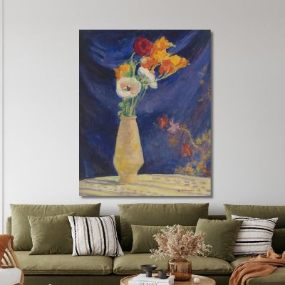 Vase Of Anemones On A Blue Background Henri Lebasque hlb71 canvas print 