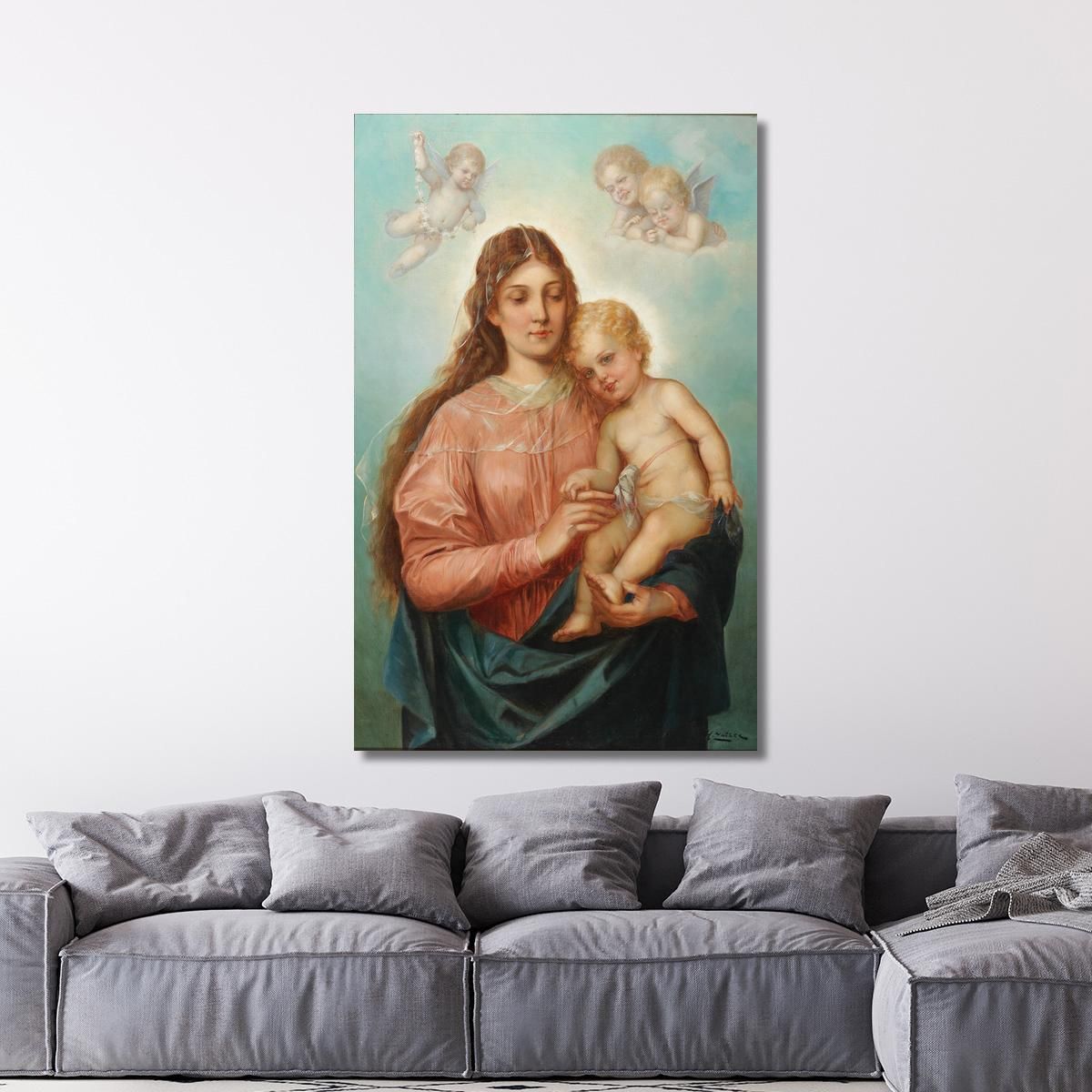 Madonna With Christ Child And Putti Hans Zatzka hzt34 canvas print 