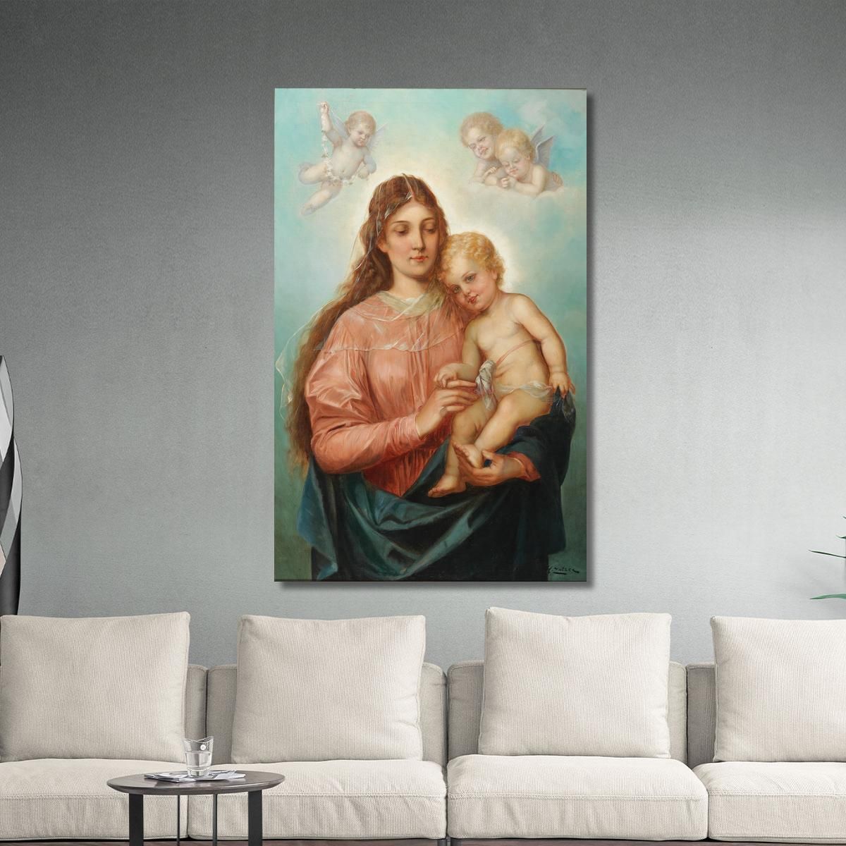 Madonna With Christ Child And Putti Hans Zatzka hzt34 canvas print 