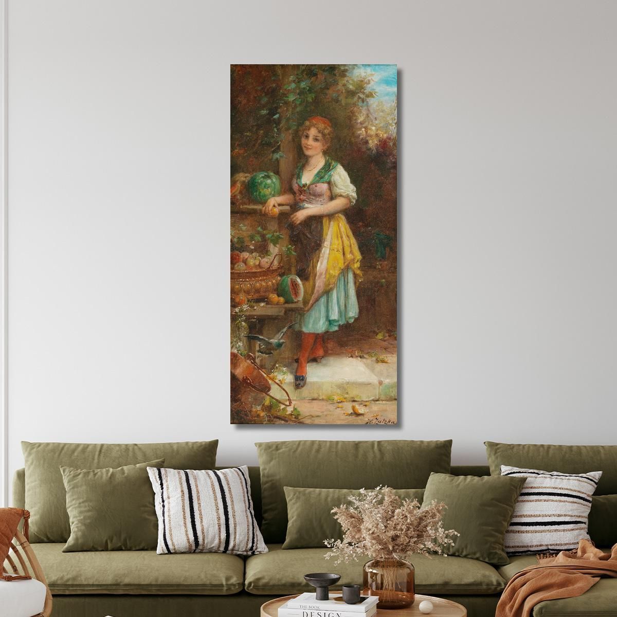 Girl With Rich Fruit Bowl Hans Zatzka hzt35 canvas print 