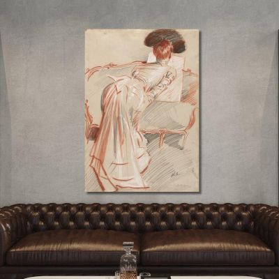 Woman Possibly Madame Alice Hellu Looking At A Drawing Paul César Helleu pch57 canvas print 