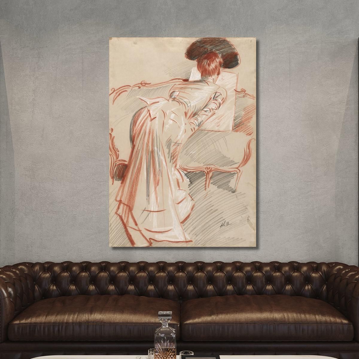 Woman Possibly Madame Alice Hellu Looking At A Drawing Paul César Helleu pch57 canvas print 