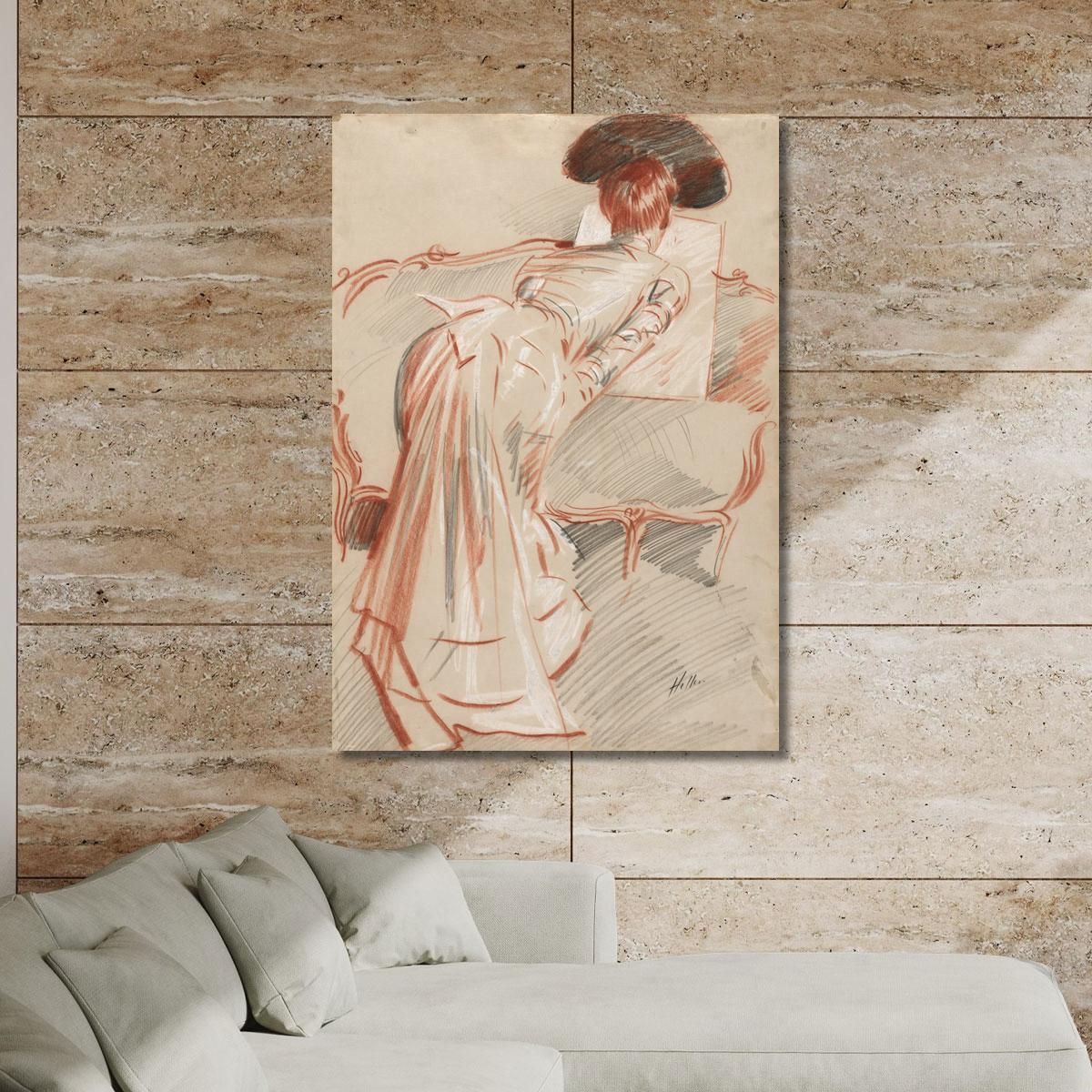 Woman Possibly Madame Alice Hellu Looking At A Drawing Paul César Helleu pch57 canvas print 
