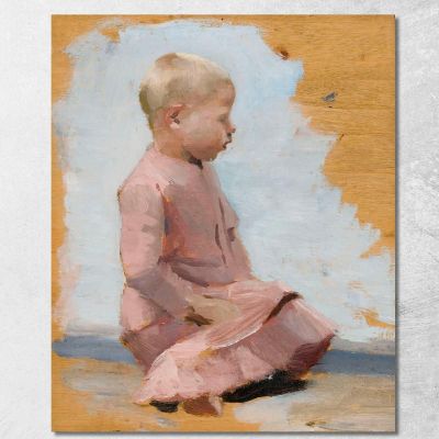 Child In A Red Dress Rehearsal For Saturday Night In Hamar Albert Edelfelt aed12 canvas print 