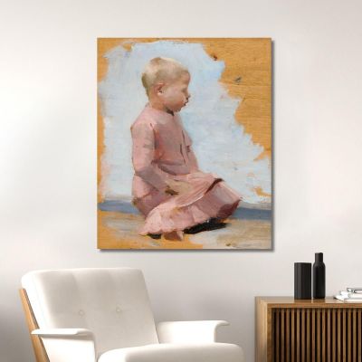 Child In A Red Dress Rehearsal For Saturday Night In Hamar Albert Edelfelt aed12 canvas print 