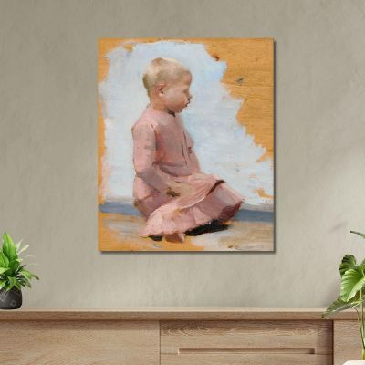 Child In A Red Dress Rehearsal For Saturday Night In Hamar Albert Edelfelt aed12 canvas print 