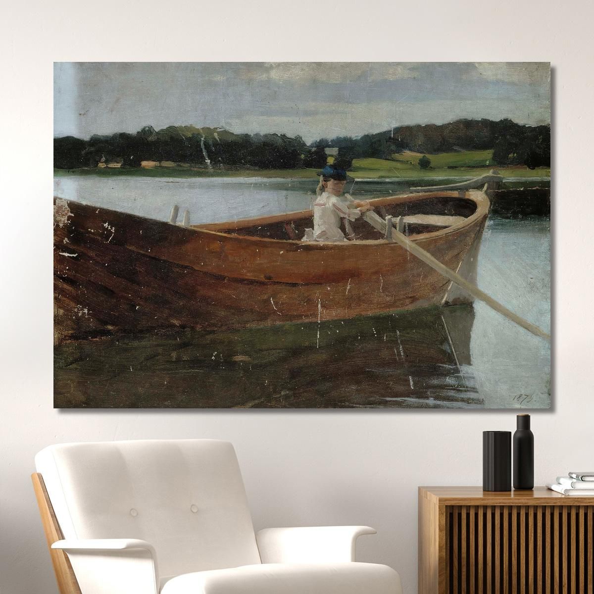 The Artist'S Sister Berta In A Rowing Boat Study Albert Edelfelt aed124 canvas print 