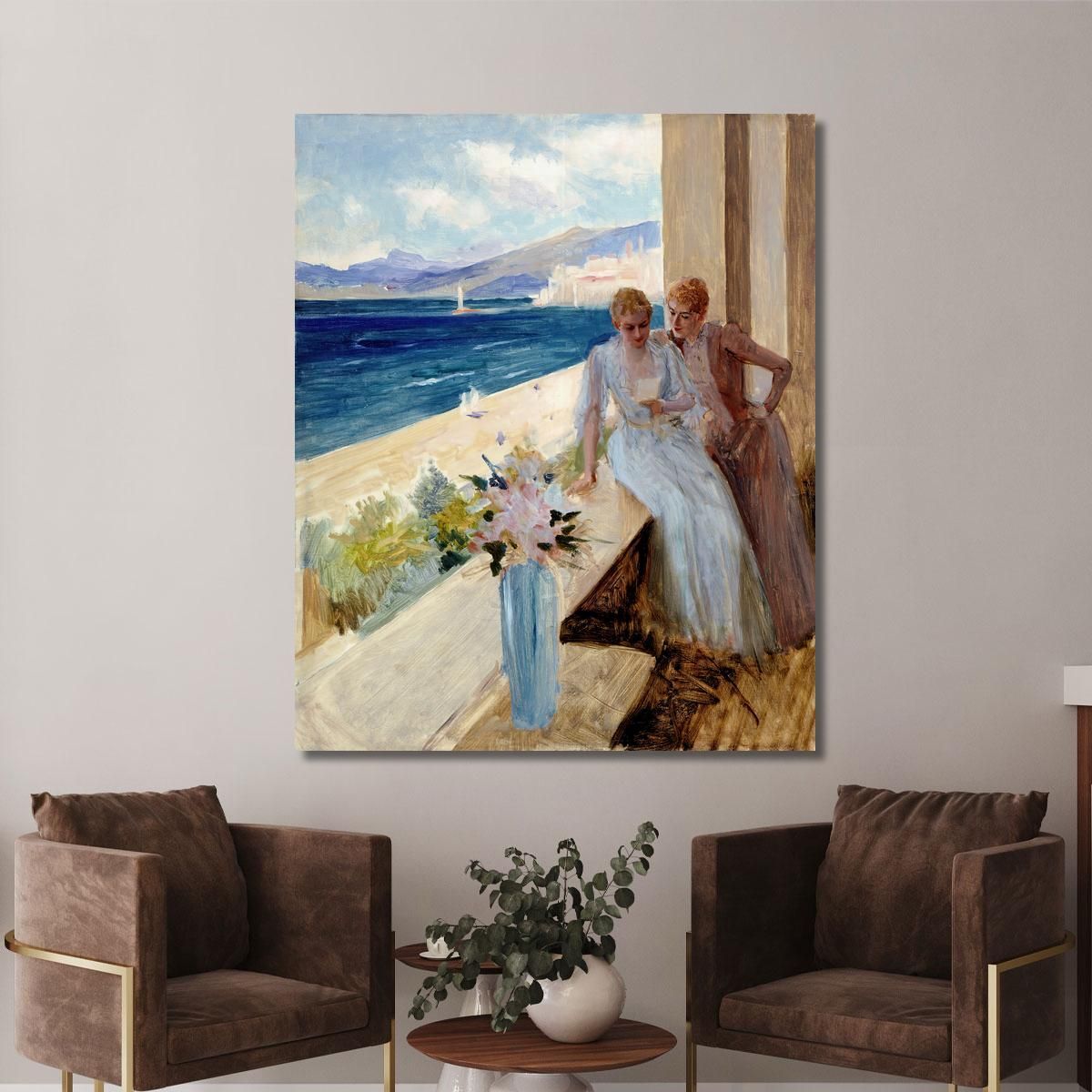 The Artist'S Wife And Emilie Von Etter On The Balcony In Cannes Albert Edelfelt aed128 canvas print 
