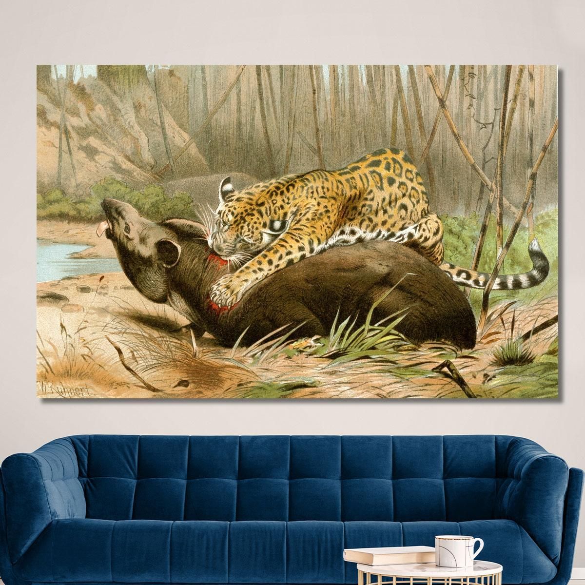 Jaguar Killing Tapir Wilhelm Kuhnert wkh21 canvas print 