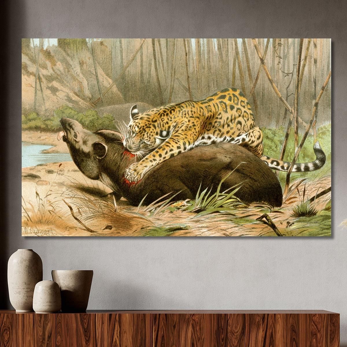 Jaguar Killing Tapir Wilhelm Kuhnert wkh21 canvas print 