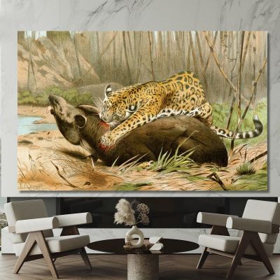 Jaguar Killing Tapir Wilhelm Kuhnert wkh21 canvas print 