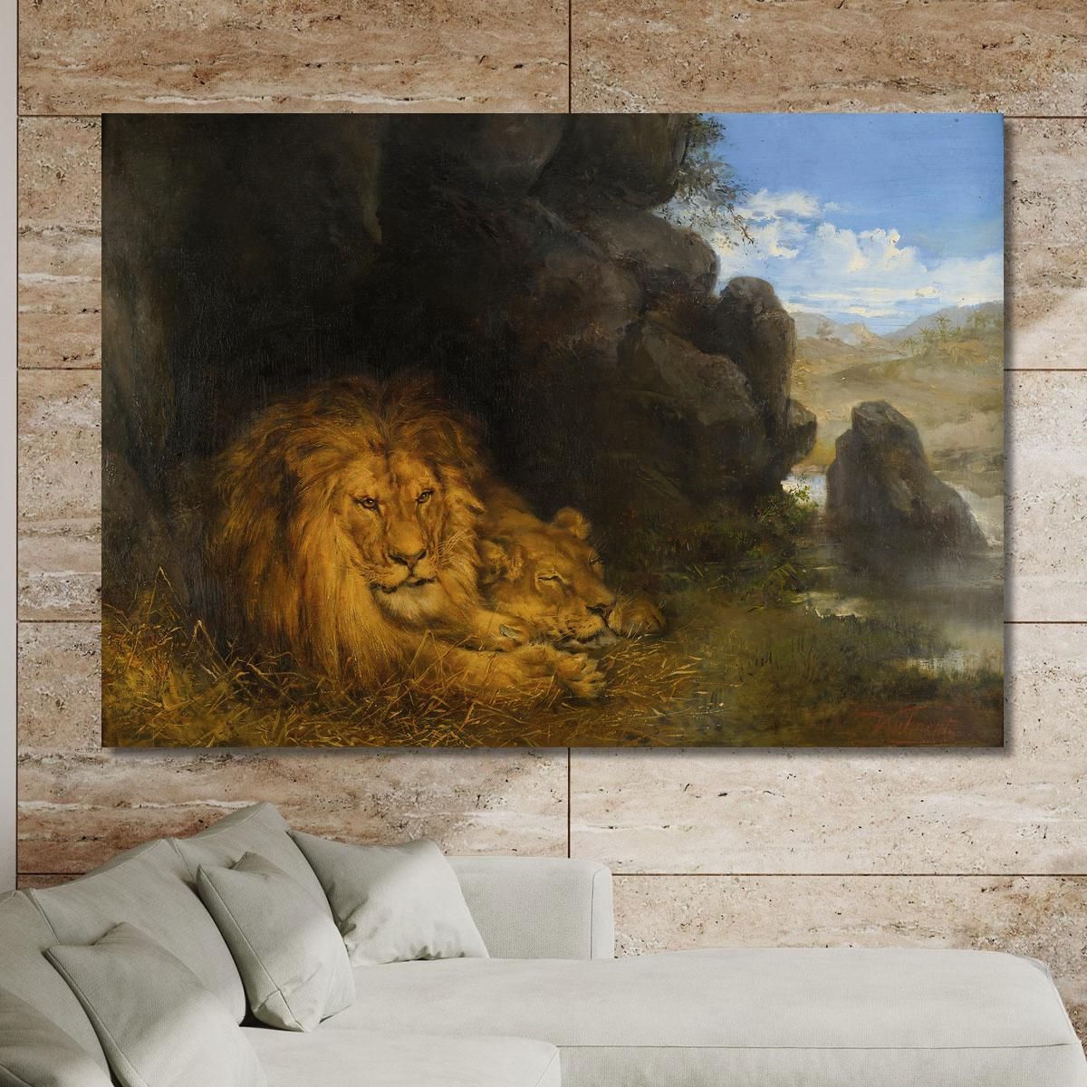 Two Lions In A Cave Wilhelm Kuhnert wkh46 canvas print 