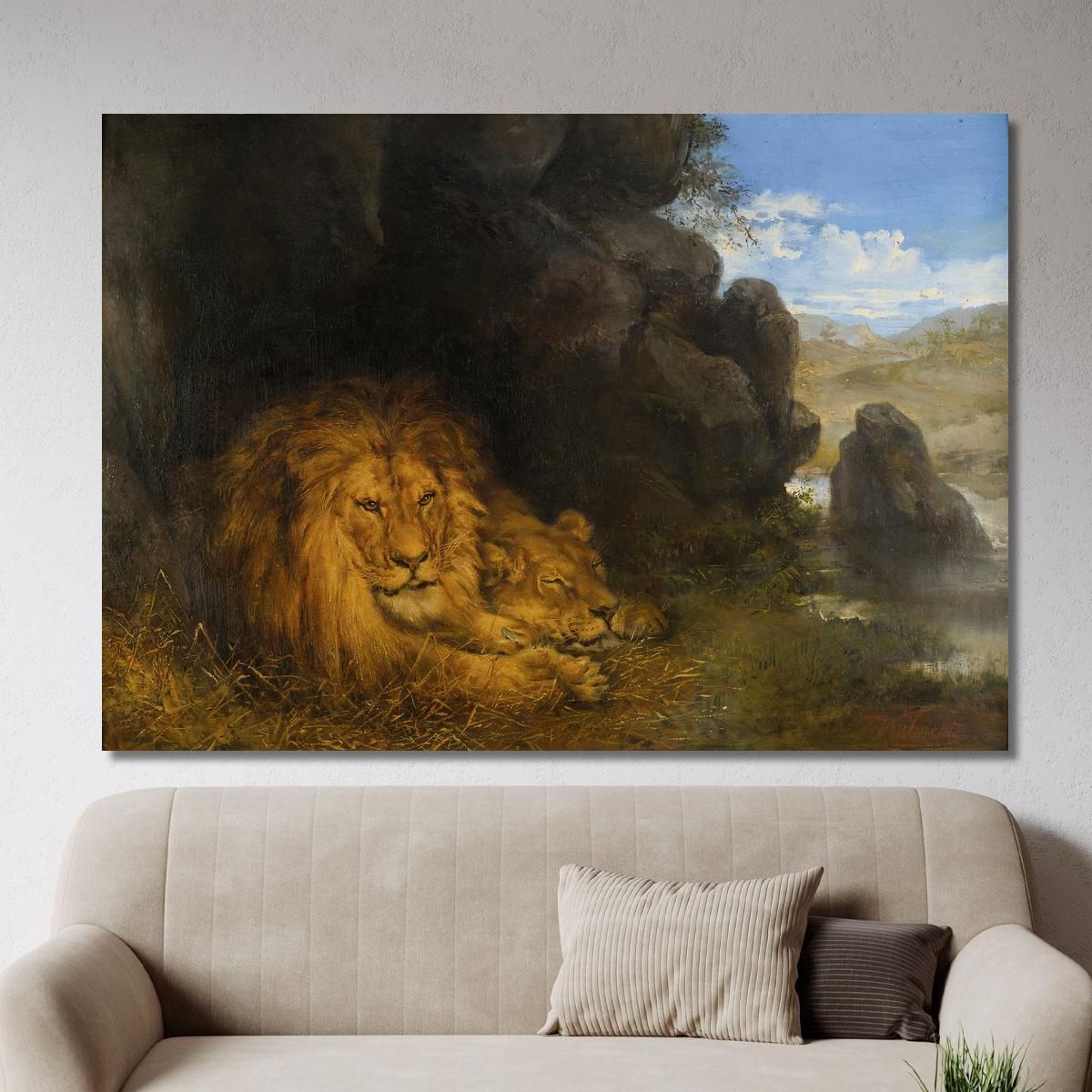 Two Lions In A Cave Wilhelm Kuhnert wkh46 canvas print 
