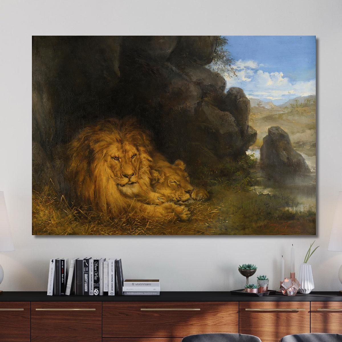 Two Lions In A Cave Wilhelm Kuhnert wkh46 canvas print 