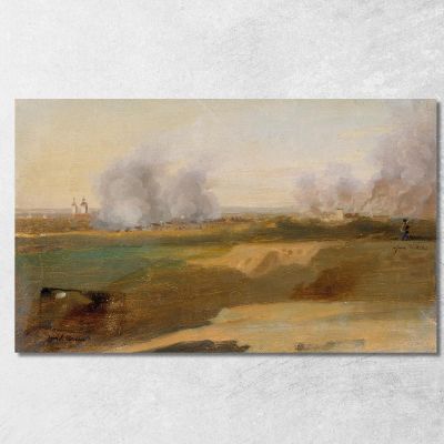 Landscape Study With Burning Villages In The Background Johann Peter Krafft jpk40 canvas print 