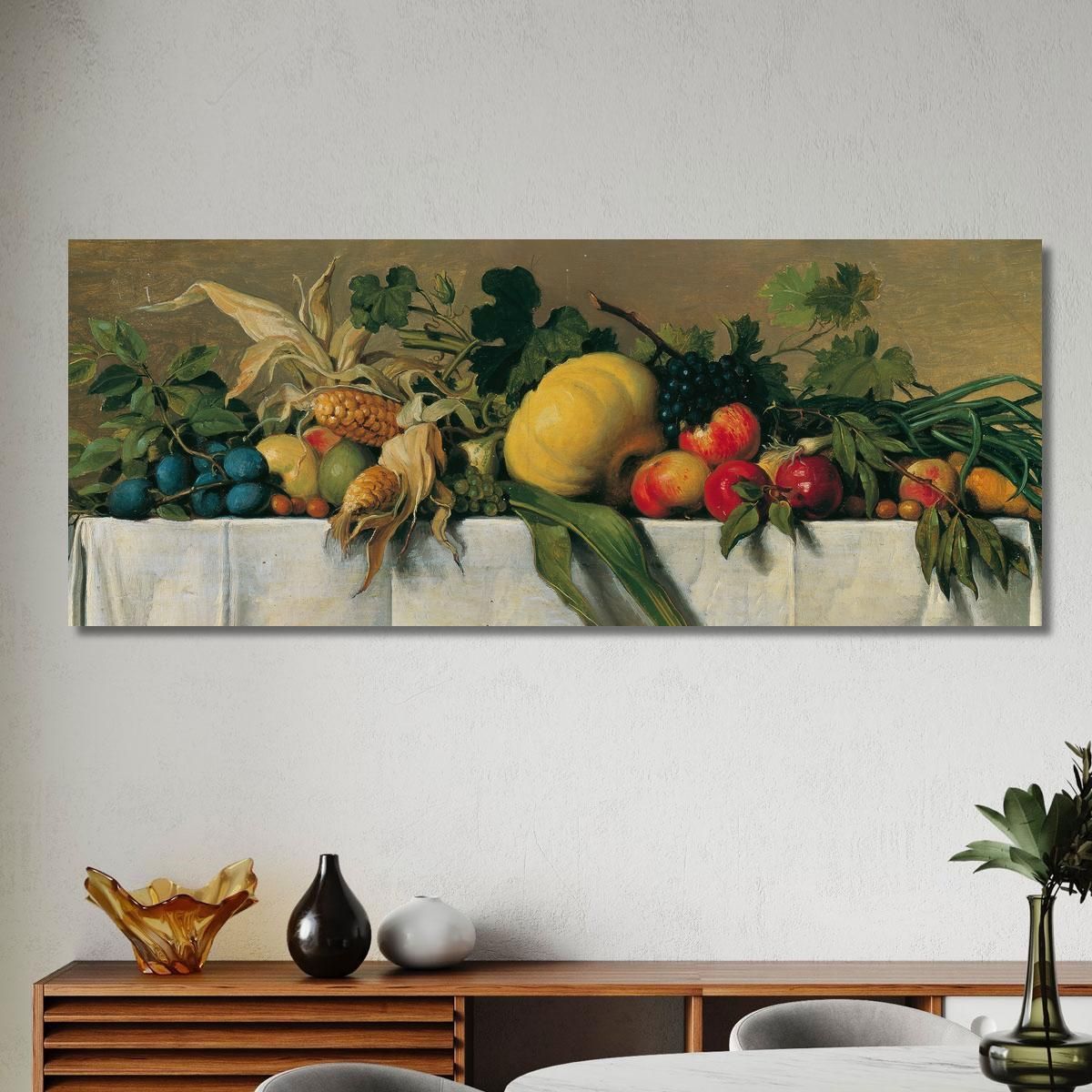 Still Life With Fruit And Vegetables On White Cloth Johann Peter Krafft jpk49 canvas print 