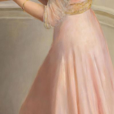 Portrait Of A Lady In Pink Carrying A Bowl Of Pink Carnations John Collier jcl13 canvas print