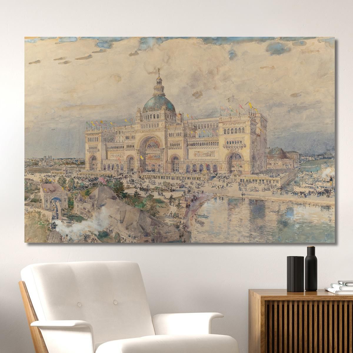 The Mackaye Spectatorium With Iowa Pavillion In Foreground Columbian Exposition Childe Hassam chs80 canvas print 