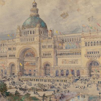 The Mackaye Spectatorium With Iowa Pavillion In Foreground Columbian Exposition Childe Hassam chs80 canvas print