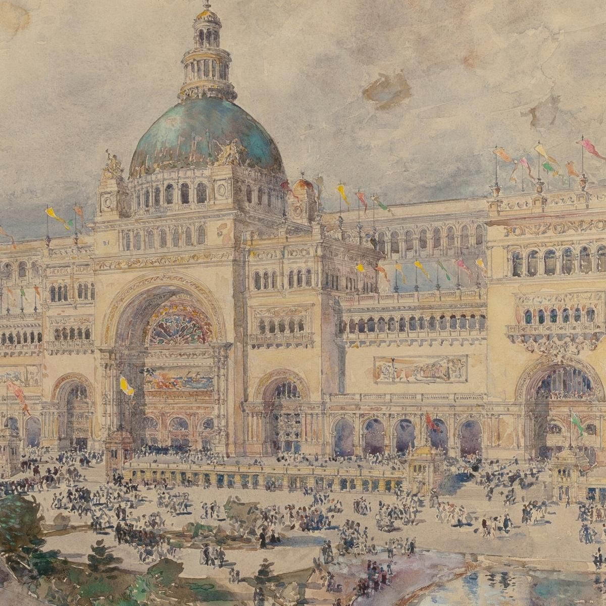 The Mackaye Spectatorium With Iowa Pavillion In Foreground Columbian Exposition Childe Hassam chs80 canvas print