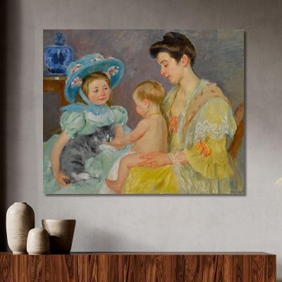 Children Playing With A Cat Mary Cassatt mcs14 canvas print 