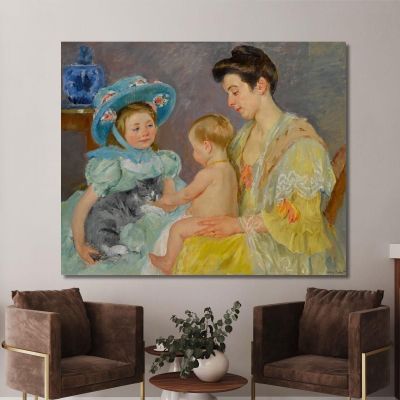 Children Playing With A Cat Mary Cassatt mcs14 canvas print 