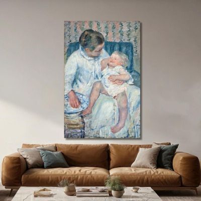 Mother About To Wash Her Sleepy Child Mary Cassatt mcs30 canvas print 