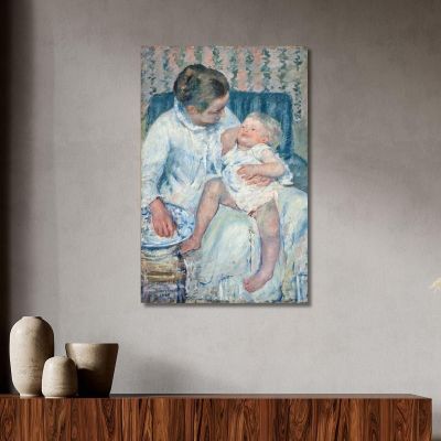 Mother About To Wash Her Sleepy Child Mary Cassatt mcs30 canvas print 
