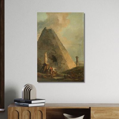 A Capriccio With The Pyramid Of Cestius And Travellers In An Italianate Landscape Hubert Robert hrb4 canvas print 